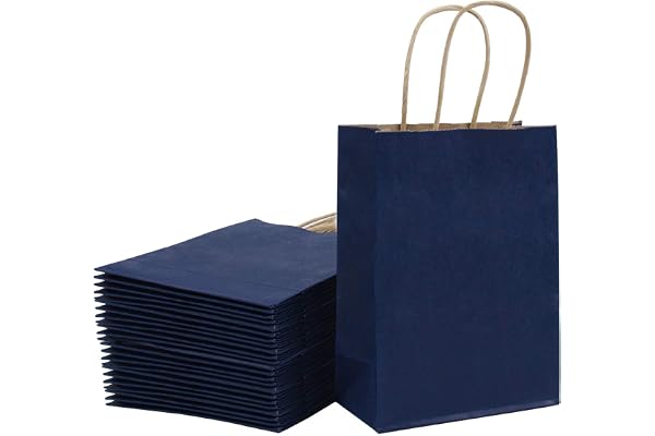 Loveinside 15X8X21 cm Sacs En Papier Petits Sacs-Cadeaux Kraft Marine En Vrac Avec Poignées Pour Les Cadeaux De Fête De Mariage D'Anniversaire 25Pcs/Set