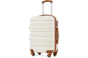 COOLIFE Hartschalen-Koffer Trolley Rollkoffer Reisekoffer mit TSA-Schloss und 4 Rollen (Weiß/Braun, Handgepäck)