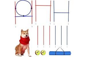 GT GETCO TECH Agility pour Chien,kit Agility Chien,Ensemble d'agilité pour Chien, Jeu d'extérieur pour Animaux de Compagnie, Comprend Un Anneau de Saut, 2 sauts en Hauteur, 6 poteaux en Filet