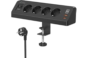 SUDEERY Gniazdo wtykowe stołowe z USB C (PD 20 W), listwa zasilająca 8 w 1, biurko z przełącznikiem, 4 gniazda, 4 gniazda wtykowe, 4 gniazda USB, ochrona przed przepięciem, kabel 2 m, do domu, biura (czarne)