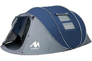 AYAMAYA Tente de Camping instantanée pour 4 à 6 Personnes/Homme, 5 fenêtres, Double Couche étanche, 4 Saisons, abri Familial pour la randonnée, la Plage, Les Pique-niques en Plein air – Approuvée CE
