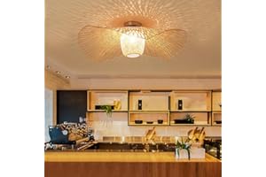 ENXING Plafonnier Abat-Jour En Rotin Lampe En Bambou Vintage Créatif Bambou Rétro E27 Salle À Manger Lampe Suspendue Salon Décoration Café Bar Lampe Suspendue Éclairage De La Chambre Des Enfants (100cm)