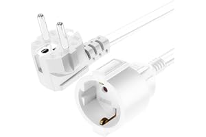 VIEVRE Verlängerungskabel Kurz 90 Grad Schuko Verlängerung 16A /250V Kurzes Verlängerungskabel IP20 Außenbereich - Schutzkontakt Stecker Typ F (CEE 7/4) auf Buchse (CEE 7/3) Weiß, 0,3m