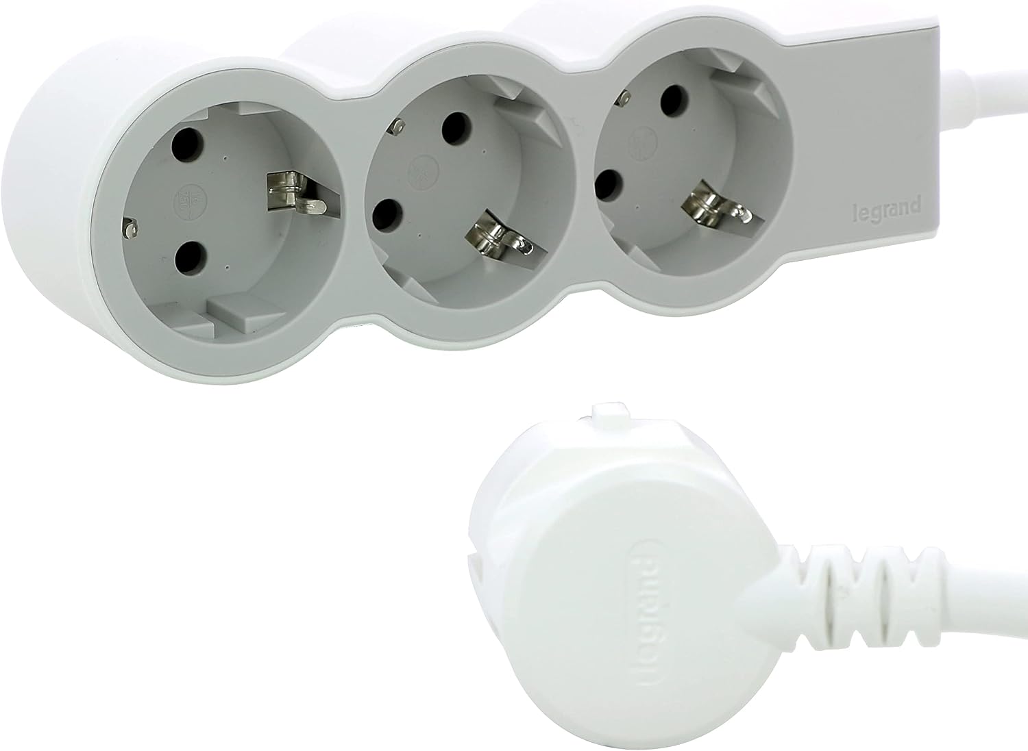 LEGRAND Regleta de enchufes, Base múltiple con 3 Tomas de Corriente 2P+T, Cable 1,5m, Color Blanco/Gris Claro 694549
