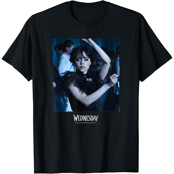Wednesday Maglietta da Donna | Ladies Addams Umbrella Maglietta Grafica invecchiata in Nero | Serie Netflix Merchandise Adulti Maglietta Manica Corta | l'Abbigliamento della Famiglia Addams