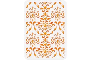 DOODLREAM Damask Wall Stencil Template 11.7 x 8.3 Inch Reusable Plastic Art Stencil for Painting on Wood, Wall, Floor, Fabric, Glass, Furniture, DIY Home Decor, Craft Drawing