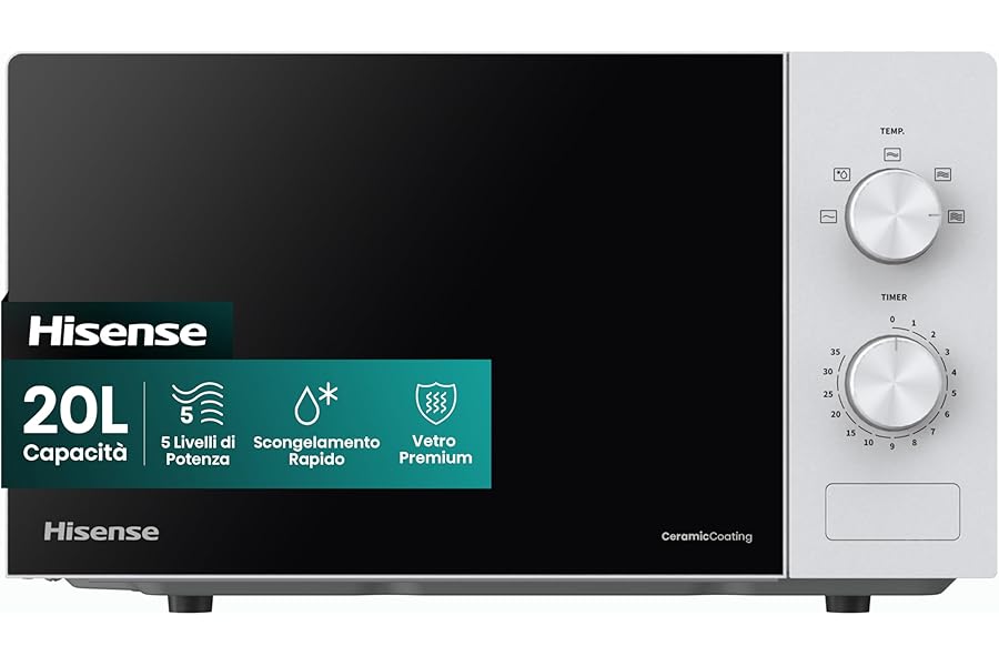 Hisense H20MOWP1 Microwave Oven with Mechanical Control, Capacity 20 L, Power 700 Watt on 5 Levels, White