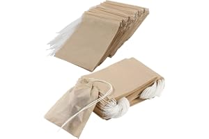 Lahviuu Tepåsar tomma, 200 st papper tefilterpåsar engångs naturlig massa material tesil med dragsko, lösa blad te papper sil