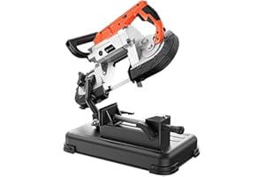 Anbull R2103 - sega a nastro per metallo con faretto LED, sega a nastro elettrico 1100 W/230 V, 0,7 – 2,4 m/s, regolabile 0 – 45 °, sega metallica con base rimovibile