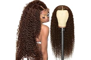 AiPliantfis Peluca Lace Front Wig 4x4 Lace Wig Peluca Pelo Humano Curly Wave Peluca #4 Chocolate Wig Grade 8A100% Unprocessed Virgin Hair Largo Peluca Human Hair Wig for Woman 32 Pouce