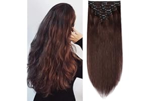 ‎SEGO SEGO Clip in Extensions Echthaar 8 Teiliges SET Doppelt Tressen Haarverlängerung 100% Remy Haar für Komplette Kopf Mittelbraun#4 16"(40cm)-130g