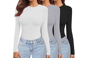 Ekouaer Conjunto de 3 Camisetas térmicas de Manga Larga con Cuello Redondo para Mujer, Camiseta elástica Ajustada con Capa Interior XS-XXL