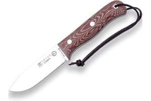 Joker Cuchillo de Supervivencia Deportivo BS9 Campero CM112, Mango micarta Canvas, Hoja de 10,5 cm, Funda Piel marrón, Herramienta de Pesca, Caza, Camping y Senderismo