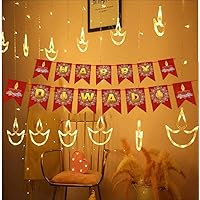 DesiDiya® Warm White Diya/Diwali Light Curtain, String Lights with 12 Hanging Diyas, 8 Flashing Modes, Decoration…