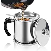 TUNEQ Oil Strainer Pot Grease Can - Stainless Steel Cooking Grease Container, Reuse Oil Storage (Best Oil Shaver) Can Contain