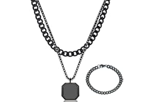 DGUSO Catena Uomo 2 pcs con Bracciale Cubano Collana Uomo Catena Geometrica per Armatura Catena in Acciaio Inox Incisa Catena per Armatura in Acciaio Inox Gioielli Minimalisti a Strati Regalo Personalizzato