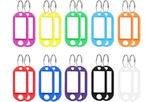 BAVALIN 20 Pezzi Etichetta con Anelli Portachiavi - 10 Colori Targhette Portachiavi Plastica Scrivibile ID Tag Etichette Per Chiavi, Animali Domestici, Bagagli