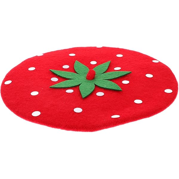 Erdbeer-Baskenmütze Für Damen - Verspielter Plüschhut Für Partys & Alltag