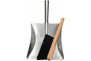 ToolSpace Spazzola con Paletta 36,5cm - Scopino in Legno 32 cm per Camino Carbone Sabbia e Brace - con Manico Lungo per Barbecue Polverelegno Cenere Giardinaggio e Pulizia - Scopa Piccola per Auto