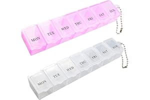 REEKNOKOL Portapillole da 2 pezzi, portapillole portatile da viaggio, organizer per tablet da 7 giorni con scomparti per farmaci, integratori, vitamine e olio di fegato di merluzzo (rosa e bianco)