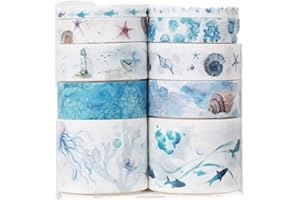 AOTISBAO 10 Rollen Washi Tapes Ocean Theme Tapes Ocean Theme Tape für Scrapbooking DIY Kunst Handwerk Bullet Journals Geschenkverpackung