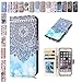 Produktbild Samsung Galaxy S9 Plus Hülle Blau Mandala, E-Mandala Flip Case Leder Wallet Cover Tasche handyhüllen TPU Silikon Bumper Schutz Schale 3D Muster Schutzhülle für Samsung Galaxy S9 Plus Lederhülle mit Kartenfach Magnetisch Klapphülle Handytasche Zubehör