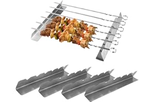MINZHI 4 Supporti per spiedini in acciaio inox,30 cm di lunghezza,Supporto per spiedini,Supporto per Spiedini Barbecue,Spiedini per Barbecue Cornice,Supporti per spiedini,per barbecue a gas,griglia a carbone