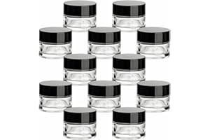 gouveo 12er Set Cremetiegel 15 ml aus Glas mit Schraub-Deckel schwarz - Leere Cremedose zum Nachfüllen - Mini Döschen für Creme, Kosmetik, Lotion - Kosmetik-Töpfchen für Reise und Handtasche