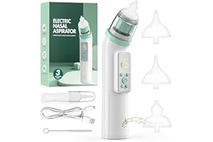 VIBINHO Elektrischer Nasensauger Baby Staubsauger mit 5 Saugstufen, Nasensauger Baby Elektrisch mit Display, Usb-Aufladbar mit 3 Silikondüsen und Pinzette, Musikfunktion und Farblichtern, Grün