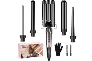 BESTOPE PRO 5 in 1 Beach Waver Hair Curler, Curling Iron (9-32mm) with 2 Temperature Control, Mermaid Hair Waver with Heat-Resistant Glove and 2 Clips for Long Medium Short Hair