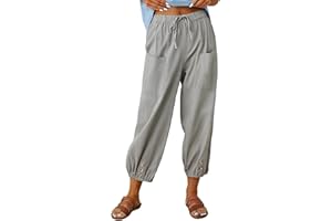 ABINGOO Pantalon Lin Femme D'été Décontracté Taille Haute Pantalon de Plage Mode Léger Pants Confortable Pantalon Taille Elastique avec Poches