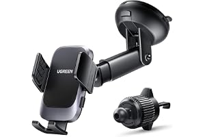 UGREEN Car Phone Holder Car Mount, [Upgraded 4-in-1 Dashboard/Air Vent/Windscreen], [One-button Release], Metal Hook Mobile Holder, Fit for iPhone 17/16/15/14, Samsung S25/24/23, 4.7-7.2" Accessories