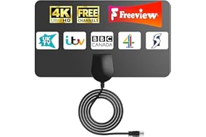 BSPHEREX Indoor TV Aerial for Freeview – Long Range Digital HDTV Aerial with 360° Reception, Supports 4K 1080P HD VHF/UHF/DAB Channels, Easy Setup for Smart & Older TVs