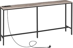 MAHANCRIS Tavolino Console da Ingresso, Tavolino da Divano Lungo 200 cm, Tavolino in Stile Industriale con Prese USB, per Ingresso, Corridoio, Entrata, Soggiorno, Marrone Vintage e Grigio ACTHG20UE01