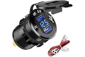 GEMCOO QC3.0 Presa USB per Auto Doppio in alluminio, 12V / 24V 36W 2 Porte Caricabatteria Impermeabile LED Indicazione