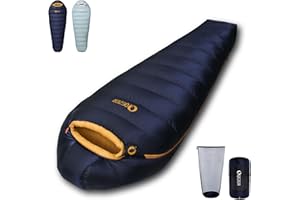 QEZER Saco de Dormir de Plumas, Saco de Dormir de Invierno con Forro de grafeno antiestático, Fill Power 620, 1450 Gramos, -24°C a 0°C, Adecuado para Camping, Senderismo y Trekking.