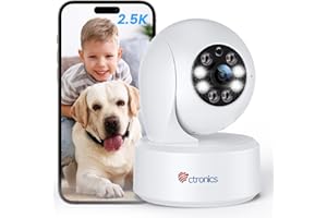 Ctronics 2,5K 4MP Caméra Surveillance WiFi Intérieure, 2,4/5GHz PTZ Camera Bluetooth avec Vision Nocturne Couleur, PTZ 355°/ 120°, Détection Humaine/Mouvement & Auto Tracking pour Bébé/Animaux (Blanc)