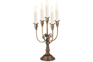 Sziqiqi Candelabros de 5 Brazos Portavelas Vintage, 29.5cm Candelabro Candelero Decorativos Metal para Mesa de Comedor Café Chimenea Mantel Decoración, Bronce