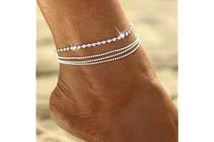 Zoestar - Pulsera tobillera de plata con cristales que imitan diamantes, con capas, de estilo bohemio, joyería para pies de mujeres y niñas