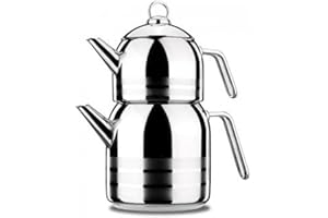 Korkmaz A091 Mega Théière 4 Parties avec Garantie Acier Inoxydable Induction Bouilloire à Thé