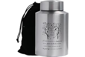 BRUKUSUR 9 Inches Large Urn for Human Ashes Stainless Silver Cremation Urn Adult Urn Keepsake Urn Memorial Ashes Container Up to 220Ibs
