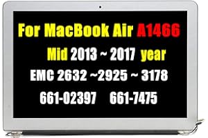 GBOLE A1466 Bildschirm Ersatz Full LCD Display Bildschirm Montage für MacBook Air A1466 Mid2013 2014 2015 2016 2017 EMC 2632 EMC 2925 EMC 3178 661-02397 61-61-. 7475