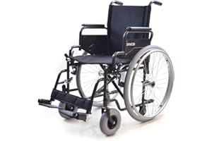 Sanico Carrozzina Autospinta con Telaio in Acciaio a Croce Singola, Portata 120 kg, Seduta 45cm, Braccioli Pieghevoli, Poggiapiedi Rimovibili - Nero