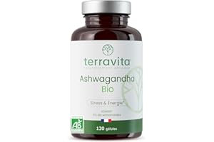 Terravita | ASHWAGANDHA BIO KSM-66® | Dosage Extra Fort 1200 mg | 5% de Withanolides | Sommeil, Vitalité, Stress & Mémoire | Sans Excipients Controversés | 120 Gélules Vegan | Made in France