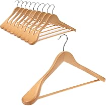 20 Grucce in Legno Marrone Scuro per Abiti Vestiti Giacche Camicie - RealGruccia Barra per Pantaloni Tacche Antiscivolo e Gancio Girevole 360° - Profilo Smussato Finitura Lucida - Appendiabiti 22x45cm
