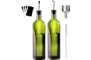Showvigor Aceitera de Vidrio, 2Pcs 500 ml Botella Dispensadora Aceite con Embudo, Tapa Antiincrustante, Botella Aceite para Cocina y Barbacoa (Verde)