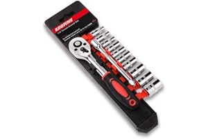 Egofine 12pcs 1/4 Inch Ratchet Socket Wrench Set, Drive Socket Set with 10 Sockets 4-13mm and 2 Way Quick Released Ratchet Handle and Extension Bar