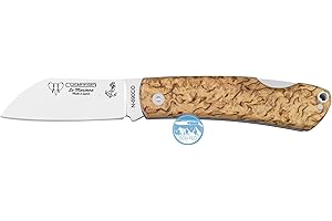 CUDEMAN ALBACETE Navaja Cudeman La Marinera 386-D con hoja de acero Böhler N690-Co de 7 cm y empuñadura de abedul rizado con separador azul de 9,5 cm para Caza, Pesca, Supervivencia y bushcraft + Portabotellas Regalo