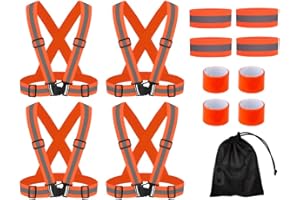Hitopin 4PCS Seguridad Chaleco Reflectante Moto+4PCS Bandas Reflectoras+4PCS Brazalete Reflectante, Ajustable Visibilidad Alta Chaleco Reflectantes con Bolsa, para Correr,Senderismo,Ciclismo,Carreras