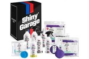 Shiny Garage zestaw do czyszczenia samochodu z zestawem ściereczek z mikrofibry "Starter Kit" – skuteczny zestaw do pielęgnacji samochodu na zewnątrz i wewnątrz – zestaw do czyszczenia samochodu –
